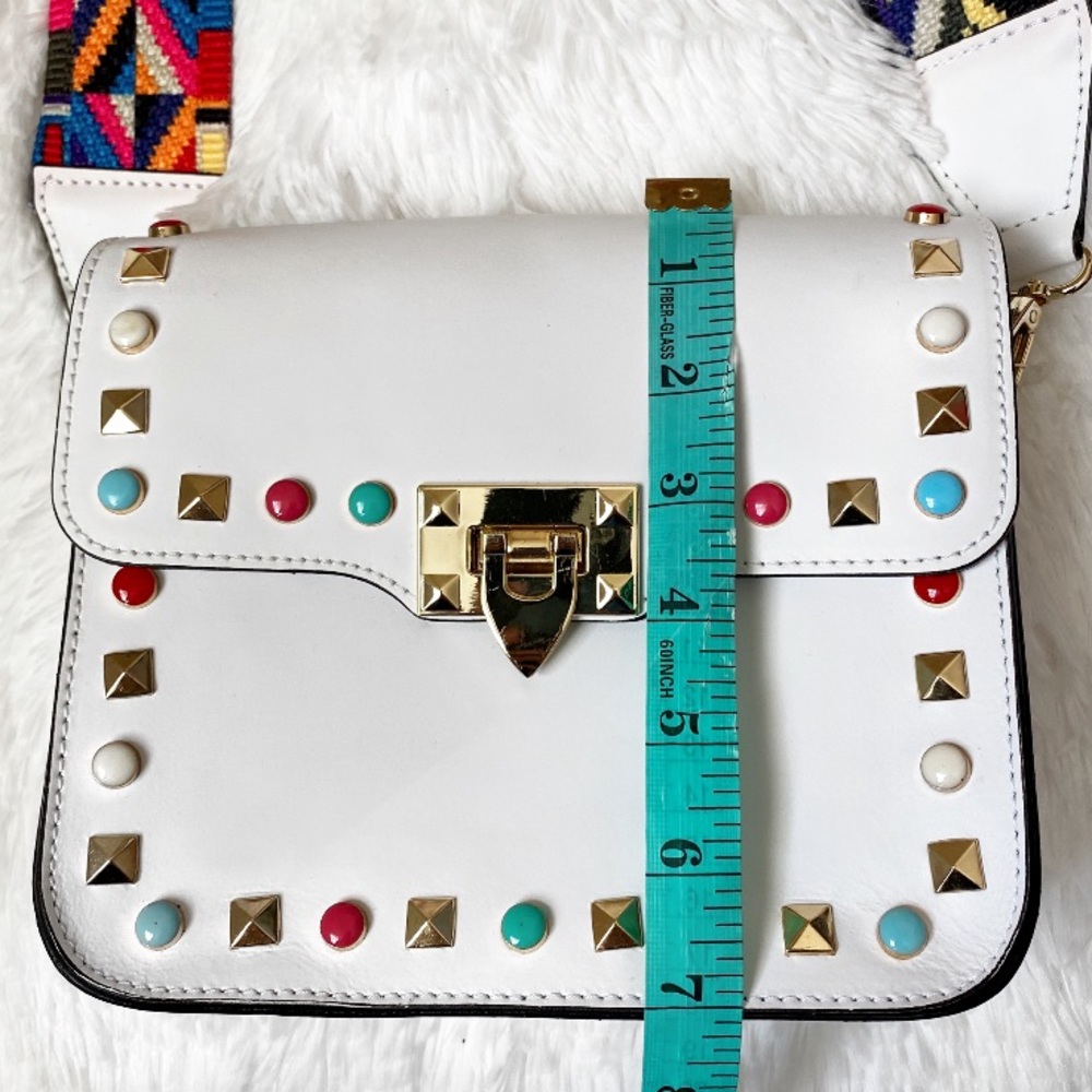 White studded crossbody shoulder leather bag - Picture 4 of 5